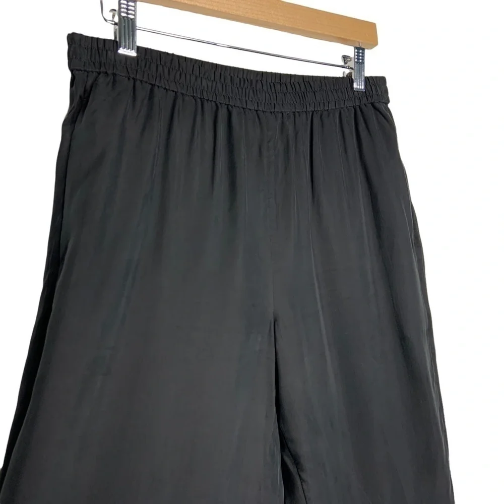 J.Crew Womens Eco Cupro Pull On Crop Pants Sz 4 Tall Black Silky Elastic Waist